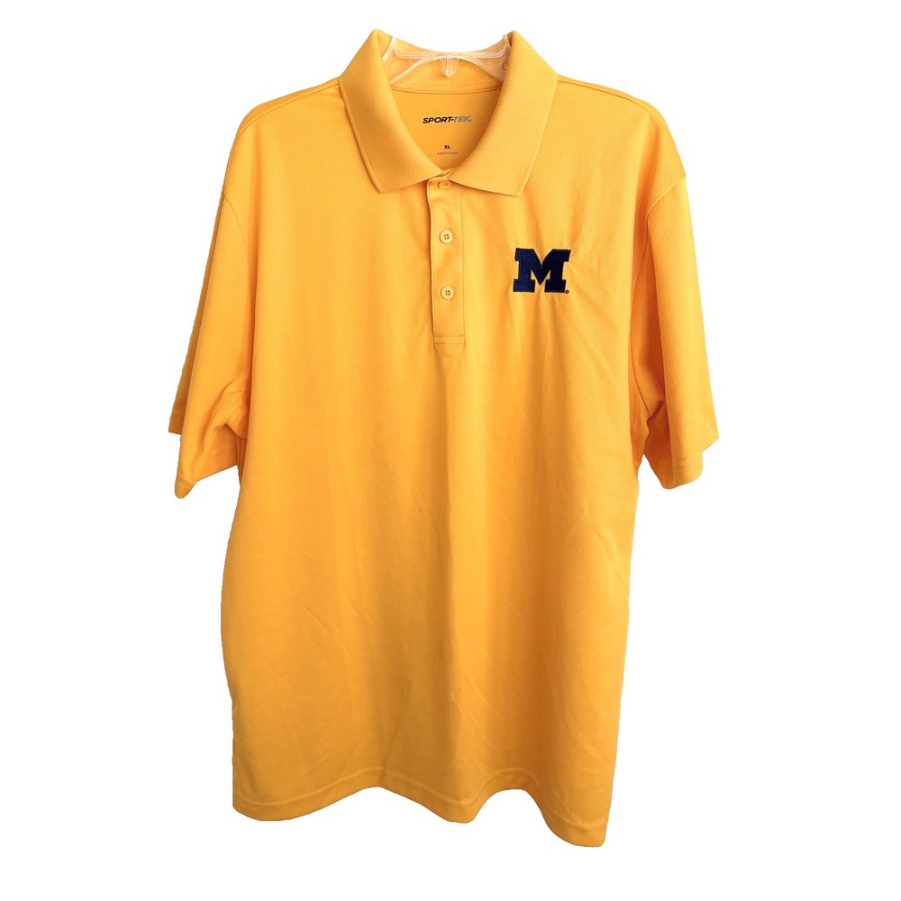 Michigan Wolverines Shirt Polo Mens XL Yellow NCAA Football Polyester Sport Tek